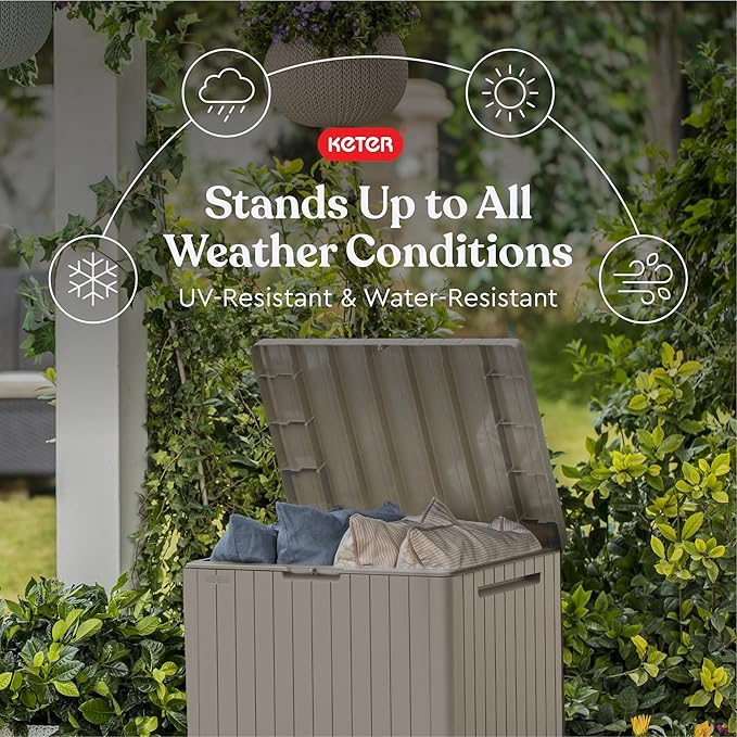 Keter City 30 Gallon Resin Outdoor Storage Box & Patio Side Table - Image 3