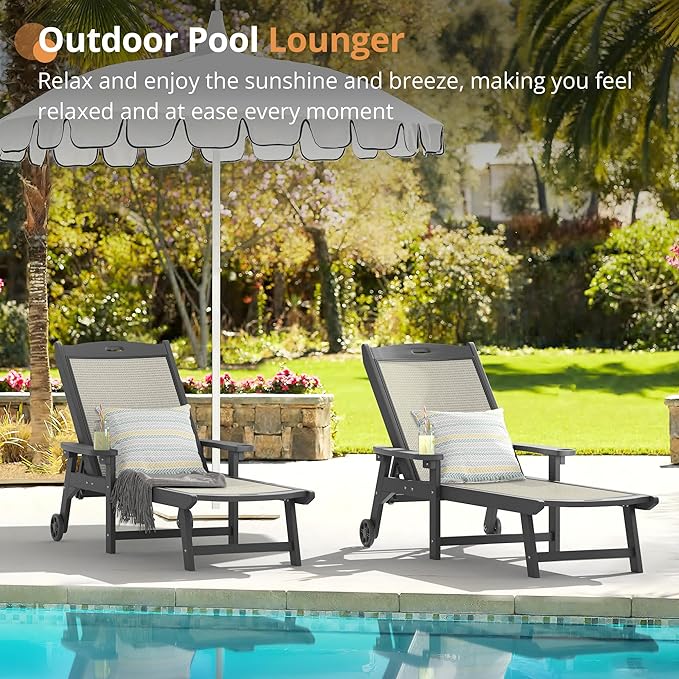 LUE BONA Chaise Lounge Chair Outdoor Set of 4, HDPS and HDPE Wicker Material - Image 3