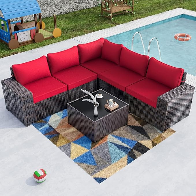 Kullavik 6PCS Outdoor Patio Furniture Set PE Wicker Rattan Sectional Sofa Patio by KULLAVIK