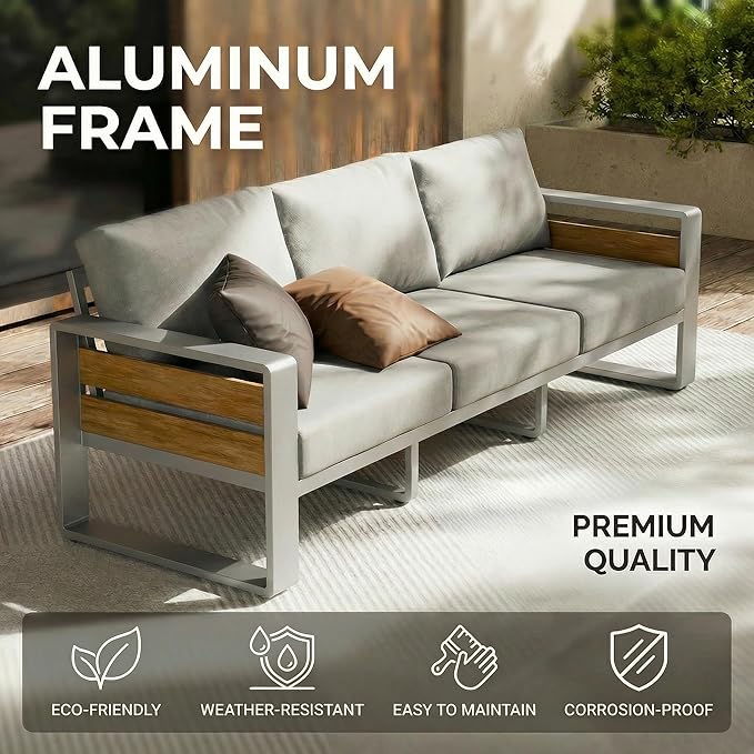 ZANDOR Aluminum Outdoor Patio Conversation Furniture Set, Seating Sofa - Image 8