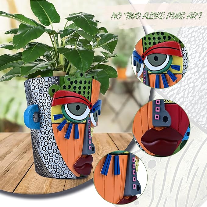 Abstract Face Planter Pots for Plants, Hand-Painted Colorful Flower Pots - Image 3