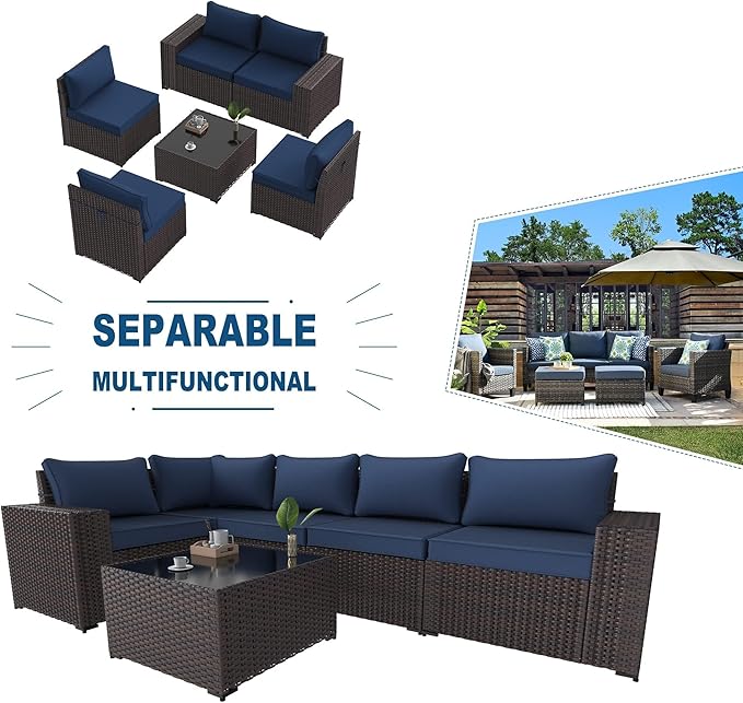 Kullavik 6PCS Outdoor Patio Furniture Set PE Wicker Rattan Sectional Sofa Patio - Image 8