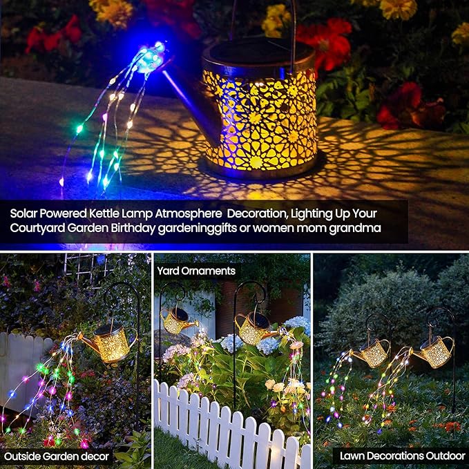 Solar Lights Outdoor Decorative, 2 Pack Metal Solar Watering Can Lights - Image 2