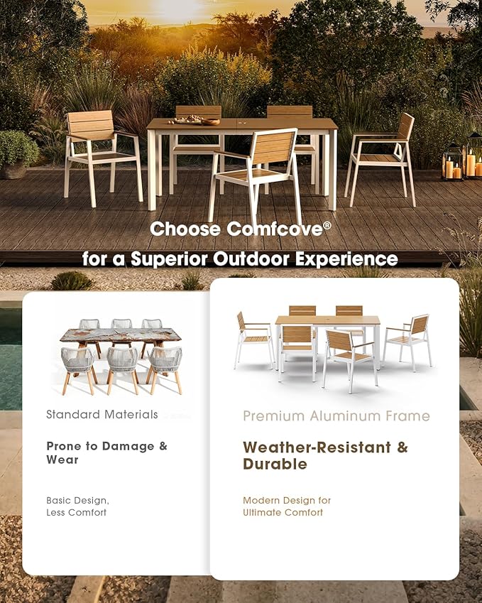 Outdoor Patio Dining Chairs Set of 2, Aluminum & HDPS All-Weather Dining Chairs - Image 3