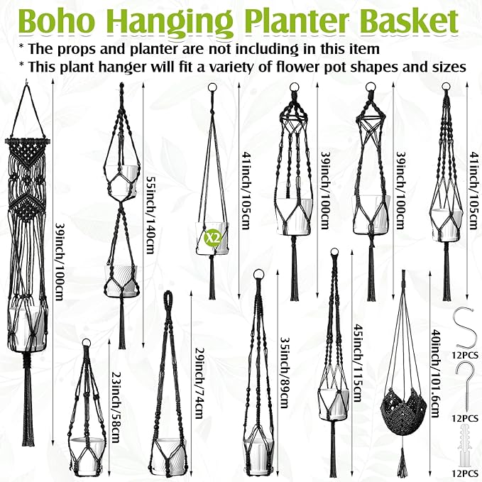 Hoteam 12 Pcs Macrame Plant Hangers Macrame Hanging Planters - Image 2