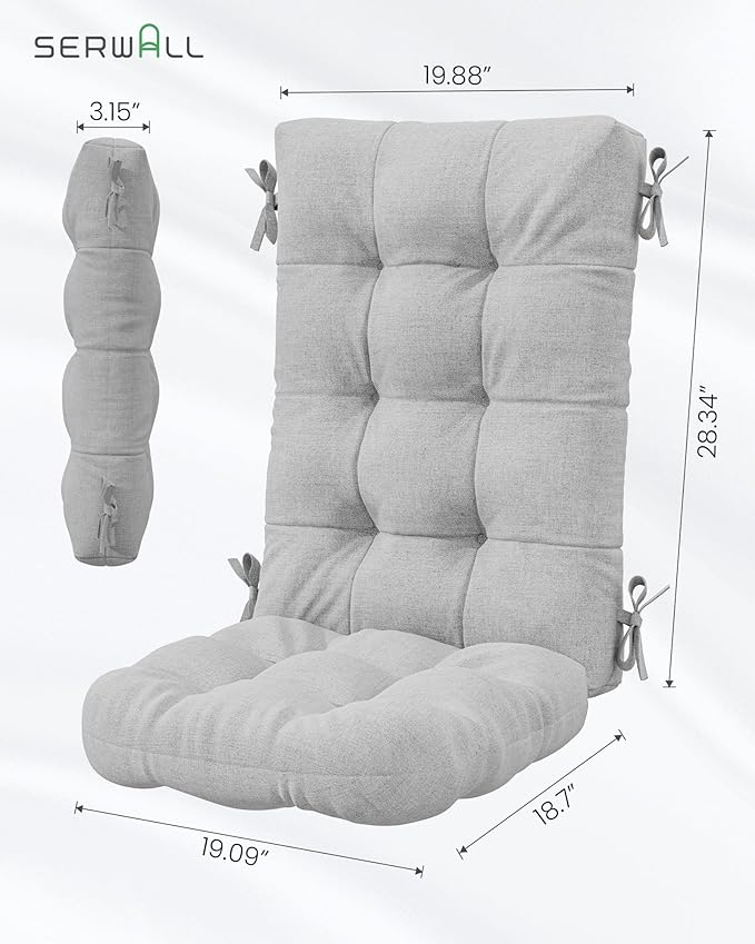 SERWALL HDPE Outdoor Rocking Chair Cushion Set of 2, Memory Foam Cushion Gray - Image 3