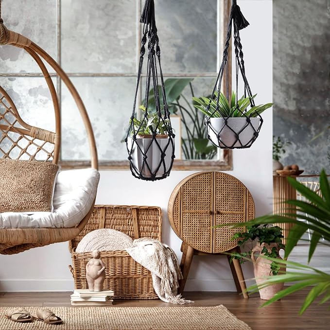 Artilady Black Plant Hanger Macrame Hanging Planter - Image 2