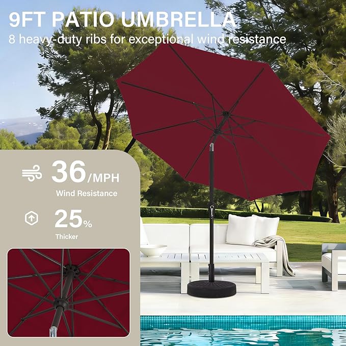 MEWAY 9ft Patio Umbrella Outdoor Table Umbrellas - Image 4