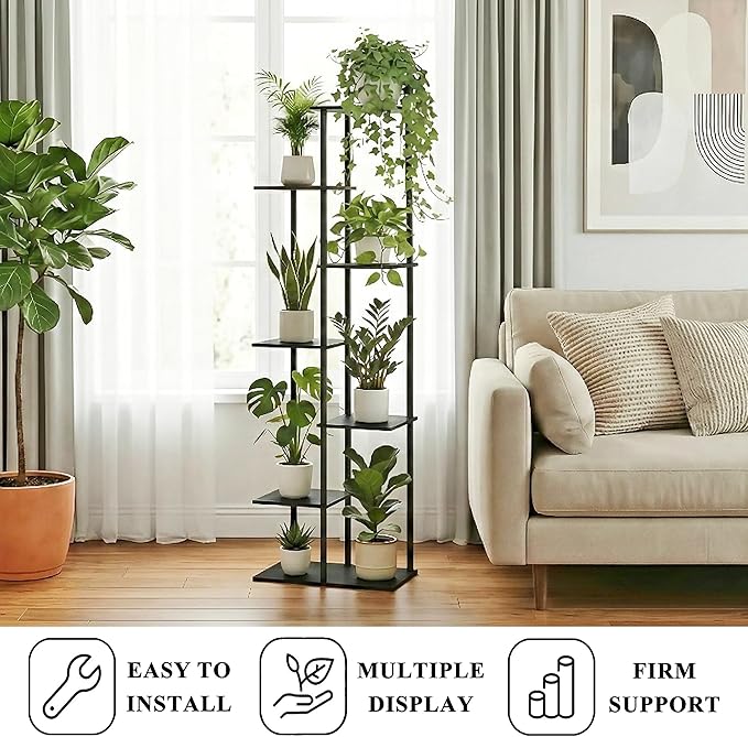 Plant Stand Indoor 7 Tier 8 Potted Metal Wood Plant Shelf - Image 4