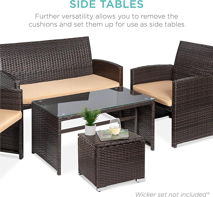 Best Choice Products Set of 2 Wicker Ottomans, Additional Seating, Side Table - Image 8