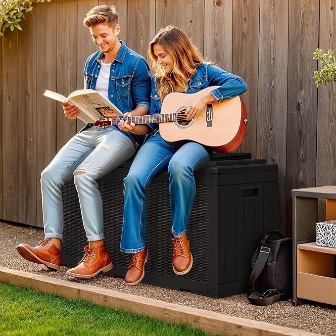 Greesum 100 Gallon Resin Deck Box Large Outdoor Storage - Image 3