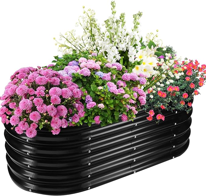 17" Tall Elevated Oval Metal Raised Garden Bed - 4ft x 2ft in Size and 0.8MM by TBMLC