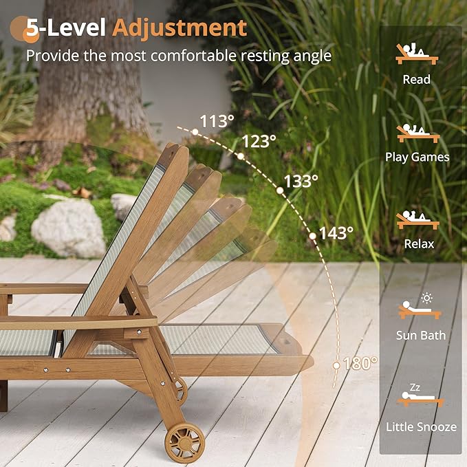 LUE BONA Chaise Lounge Chair Outdoor Set of 4, HDPS and HDPE Wicker Material - Image 7