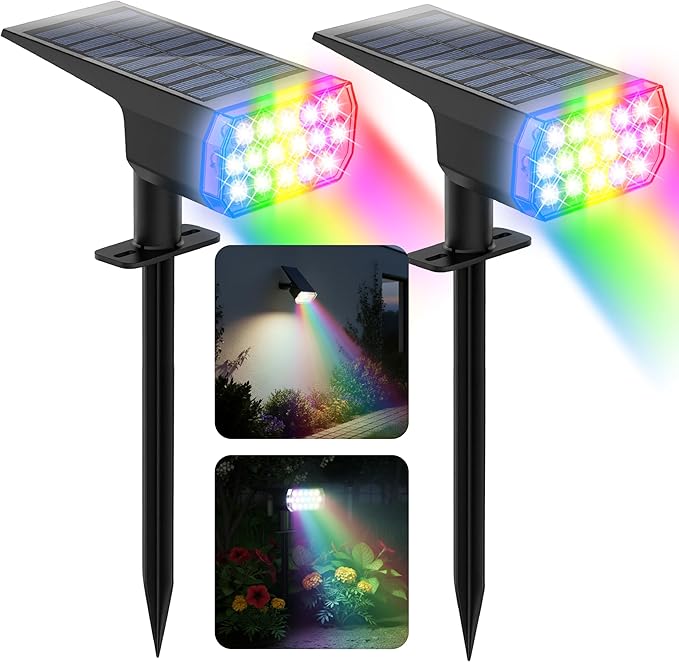Solar Lights Outdoor Waterproof, LED Solar Spot Lights Outdoor, 7 Color by Chasikeo