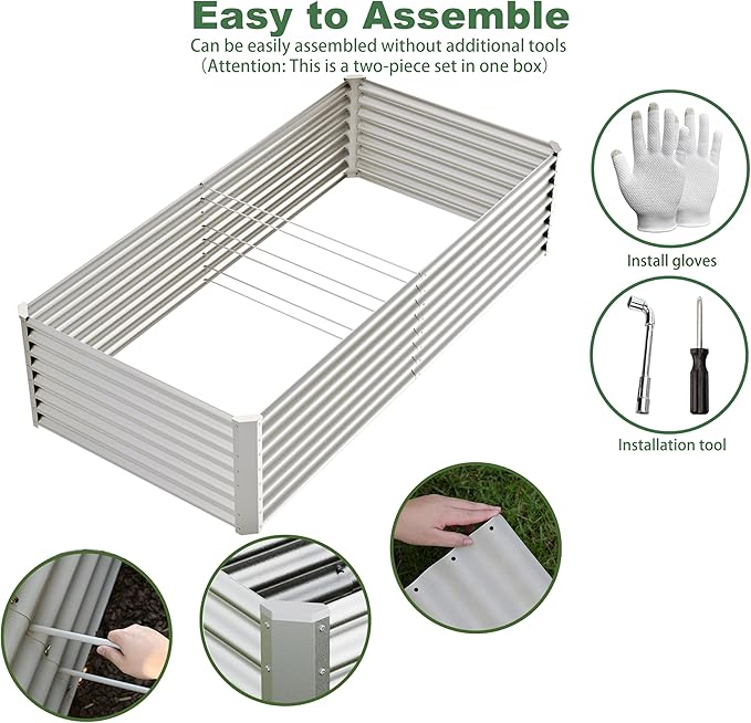 8x4x2ft Raised Garden Beds Kit, Galvanized Planter Garden Boxes Outdoor - Image 3