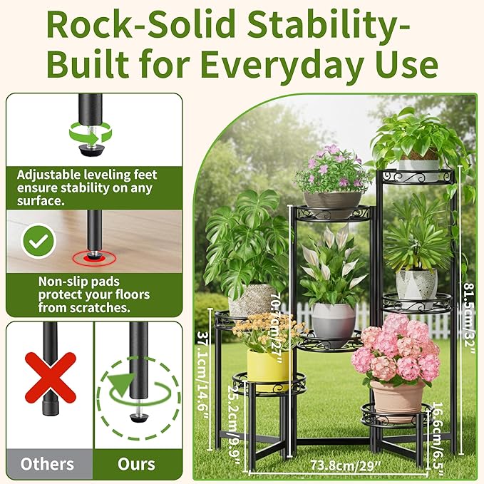 Metal Plant Stand, 7 Tier Tall Wrought Iron Plant Shelf Holder - Image 3