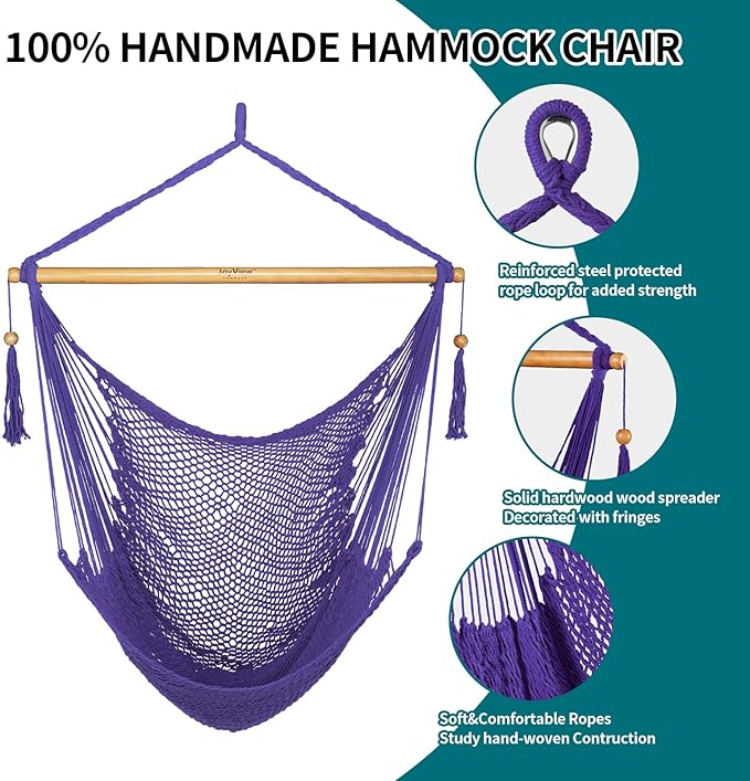 JoyView Hammock Chair with Spreader Bar Caribbean Hammock Swing Chair 300 LBS - Image 4
