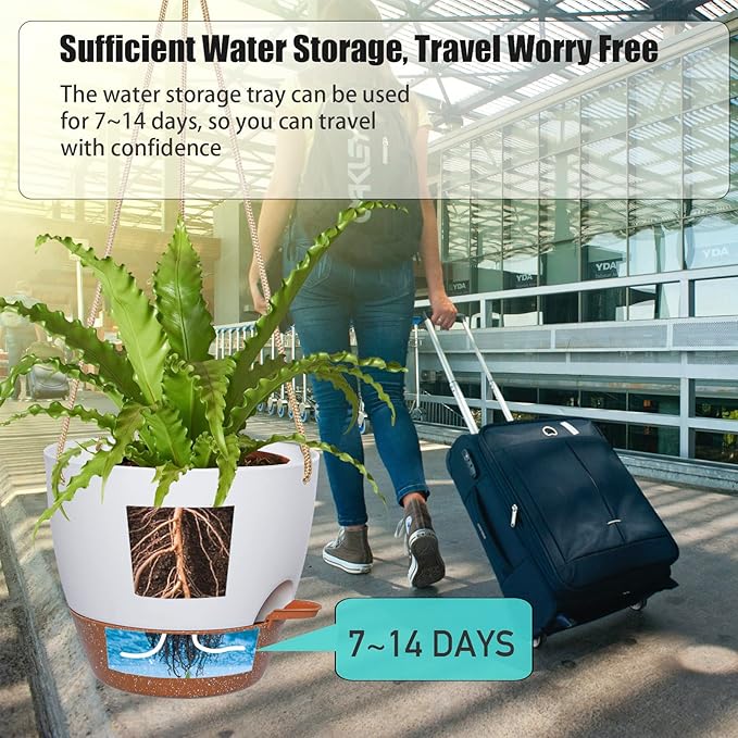 8 inch Hanging Planters, 2 Pack Self Watering Hanging Pots - Image 3