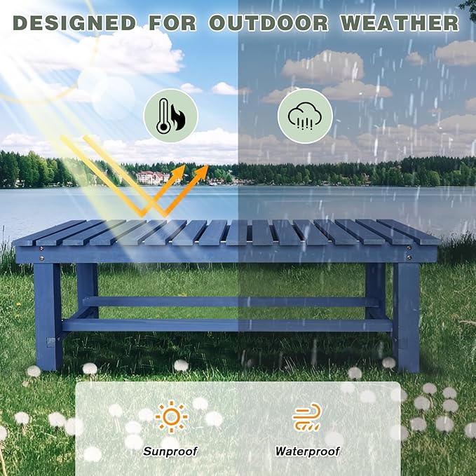 Outdoor Garden Wood Bench, 3-Person Weatherproof Wooden Bench Park Narrow Bench - Image 3