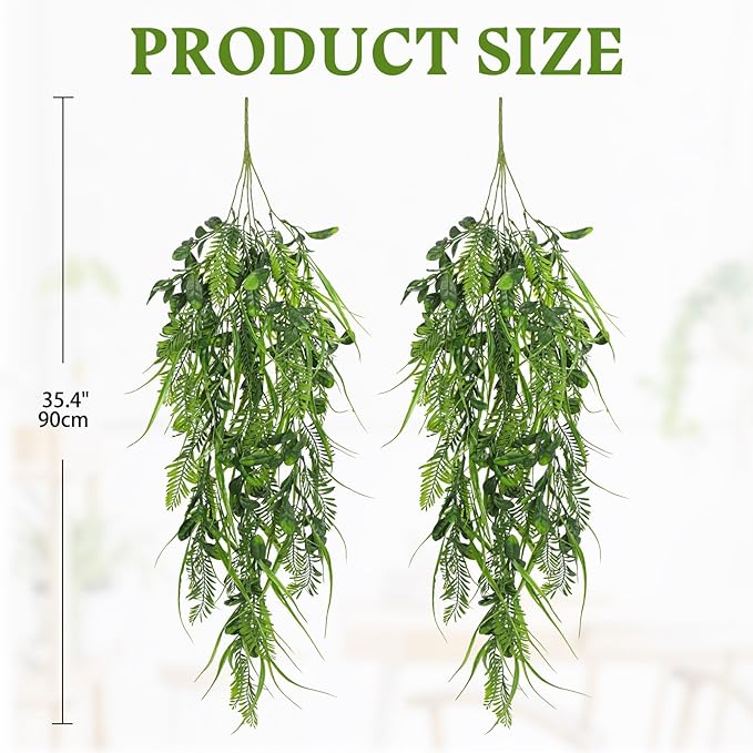 Hollyone 2pcs Artificial Hanging Plant 36" Faux Ferns Artificial Plastic - Image 2