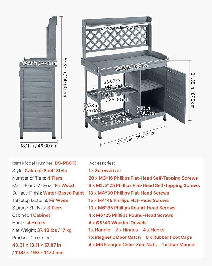 VEVOR Potting Bench Table, Outdoor Gardening Wooden Workstation - Image 7