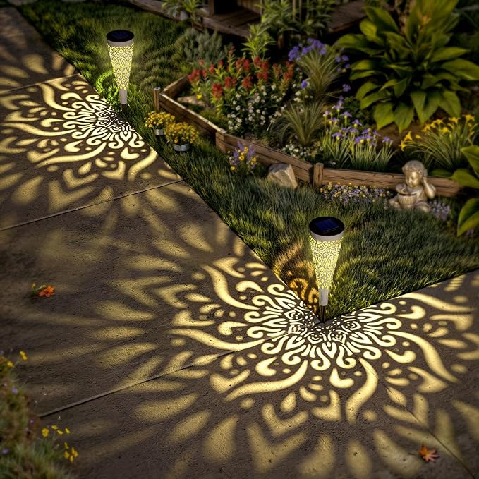 6 Pack Solar Lights Outdoor Garden Decorative Mandala Solar Garden Lights - Image 6