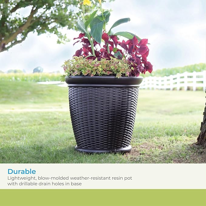 Suncast 18" Resin Indoor/Outdoor Wicker Planter, Made in the USA - Image 4
