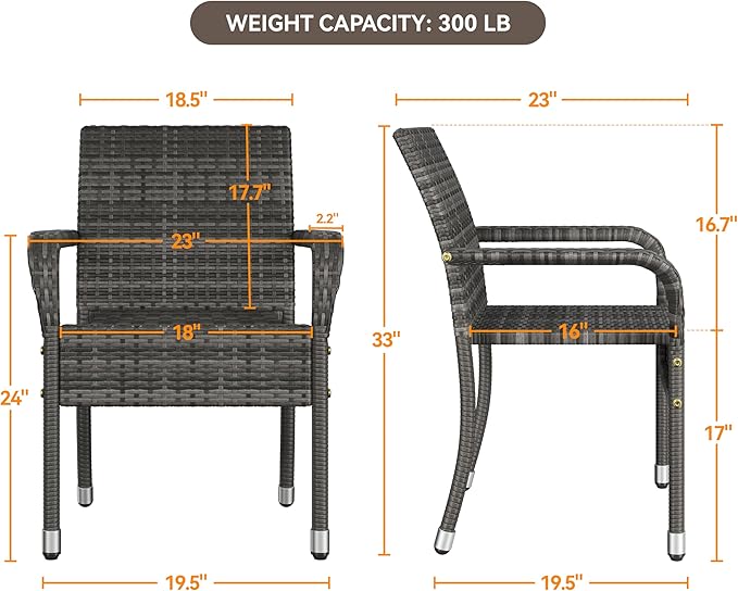 Yaheetech Set of 6 Stackable Outdoor Rattan Dining Chairs, All-Weather Armchair - Image 3