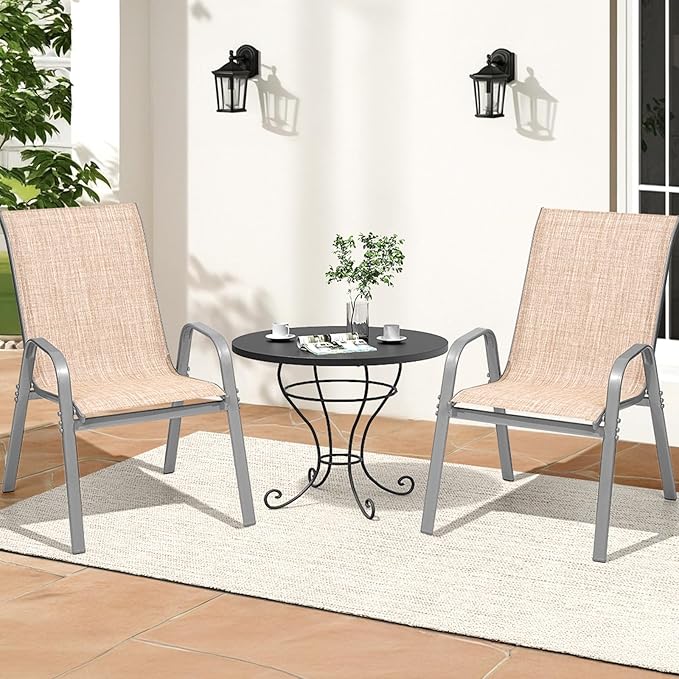 Patio Chairs Set of 2, Easily Set Up Stackable Outdoor Dining Chairs - Image 2