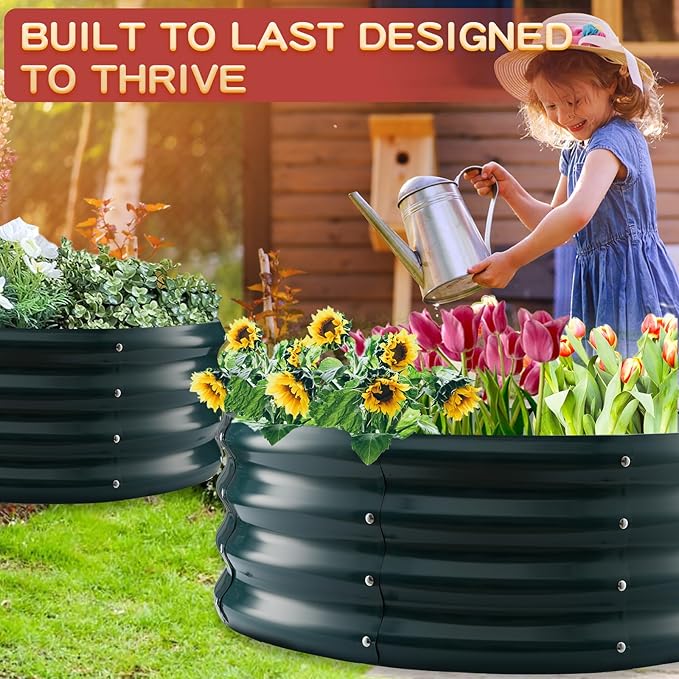 Durable Round Steel Raised Garden Bed Painted - Image 6