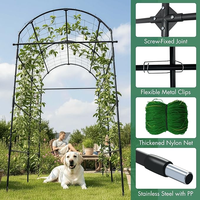 Garden Trellis Arch 7FT PP-Coated Stainless Steel Metal Extra Tall Cucumber - Image 4