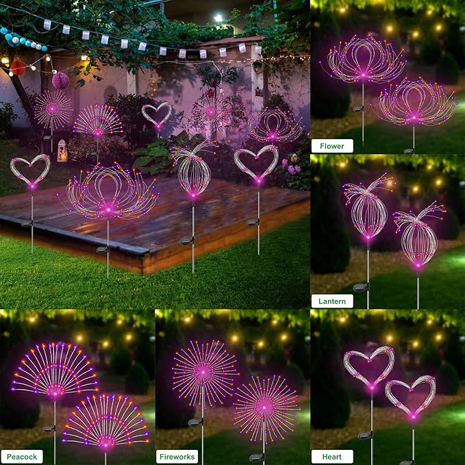 Solar Garden Lights Outdoor Waterproof, 2 Pack 120 LED Solar Firework Lights - Image 4
