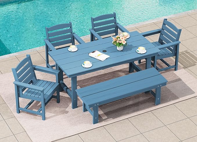 SERWALL Patio Dining Table and Bench Set - Image 7