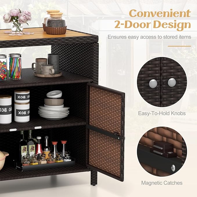 Tangkula Rattan Outdoor Storage Cabinet, Patiojoy Outdoor Cabinet - Image 6
