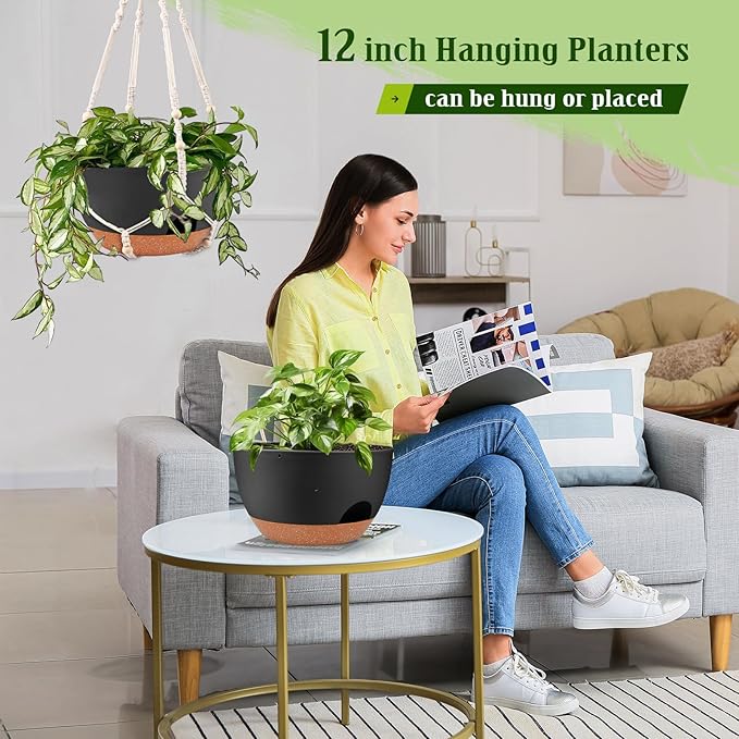 Hanging Planters for Outdoor Indoor Plants, 2 Pack 12 Inch Hanging Basket - Image 5