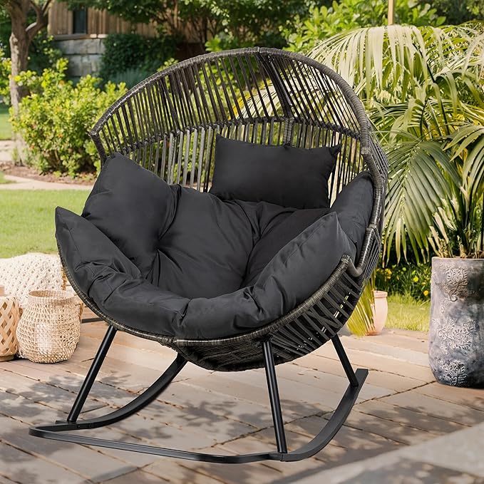 Vongrasig Wicker Rocking Egg Chair PE Rattan - Image 3