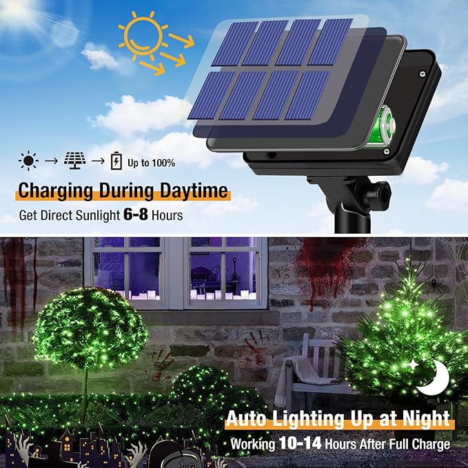 btfarm 2 Pack Solar String Lights Outdoor, 160LED 66FT Halloween Solar Fairy - Image 2
