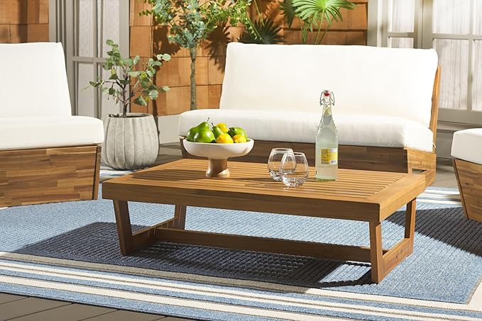SAFAVIEH Outdoor Patio Furniture Collection Lynn Natural Brown Slatted Top - Image 2