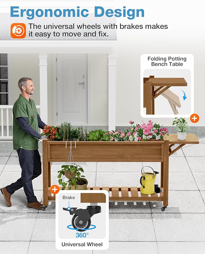 YEFU Raised Garden Bed with Legs: 57x18x30in Elevated Poly Planter with Wheels - Image 2