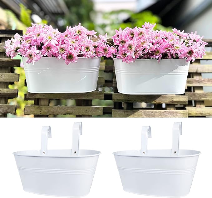 LaLaGreen Outdoor Rail Planter Metal Iron Hanging Flower Pot Deck Railings by L%C3%A1L%C3%A1Green