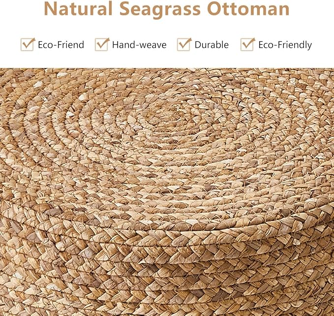Wimarsbon Ottoman Foot Rest Stool Round Natural Seagrass Foot Stool Hand-Woven - Image 5