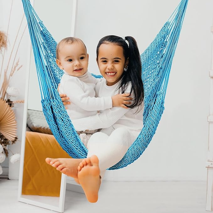 Barydat 2 Pcs Hanging Hammock Chair Boho Swing Chair Indoor Outdoor Cotton Rope - Image 4