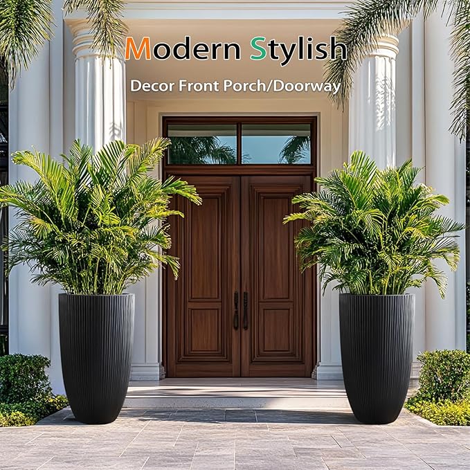 Tall Planters for Outdoor Plants, Large Concrete Flower Pots for Garden Front - Image 5