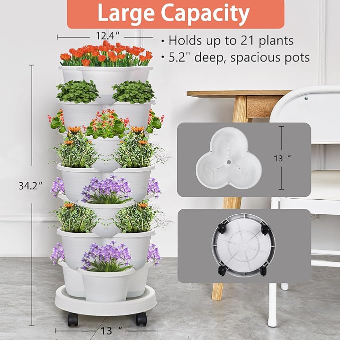 VECELO 7 Tier Vertical Garden Planter, Self Watering Stackable Planters - Image 5