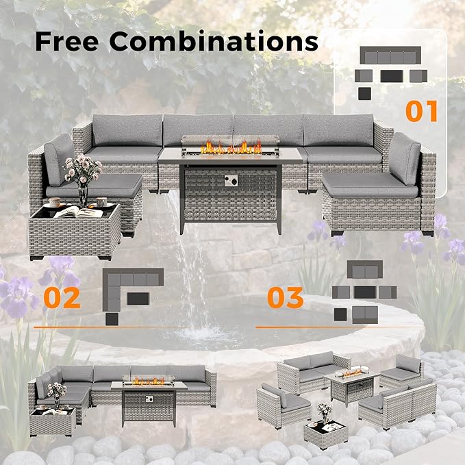 12-Seat Modern Outdoor Wicker Rattan Patio Furniture Set - Image 9