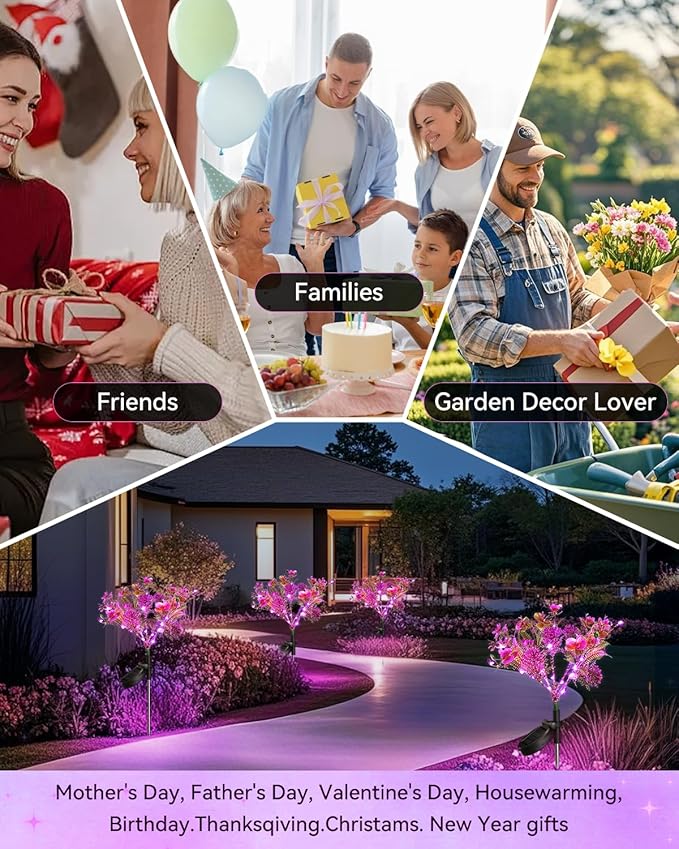 Neporal Solar Garden Lights, 6PK Purple Phalaenopsis Solar Flowers Outdoor - Image 5