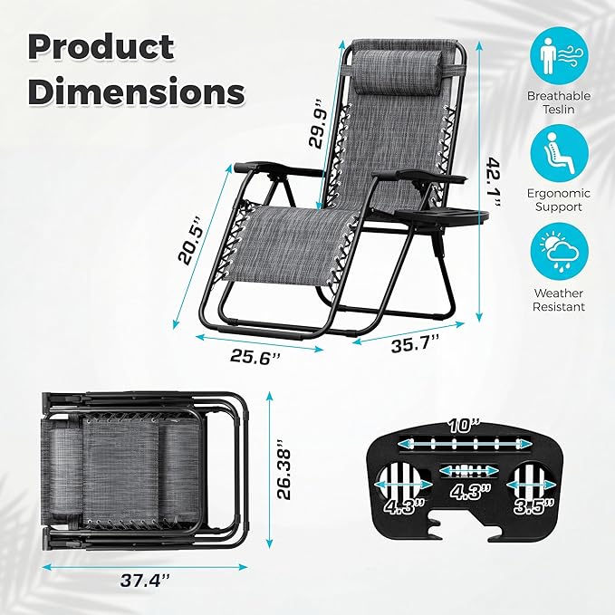 Homall Zero Gravity Chair Patio Folding Lawn Outdoor Lounge Reclining Chair - Image 3