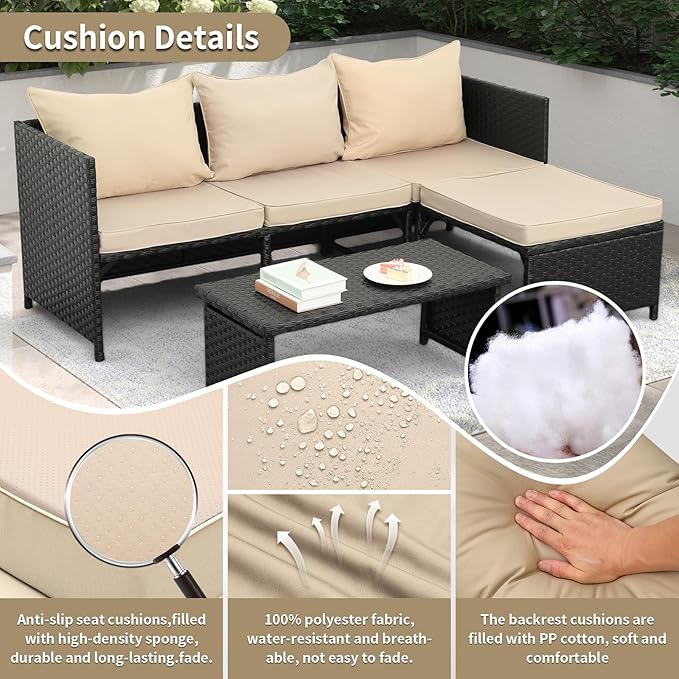 Valita 3-Piece Outdoor PE Rattan Furniture Set Patio Black Wicker Conversation - Image 6