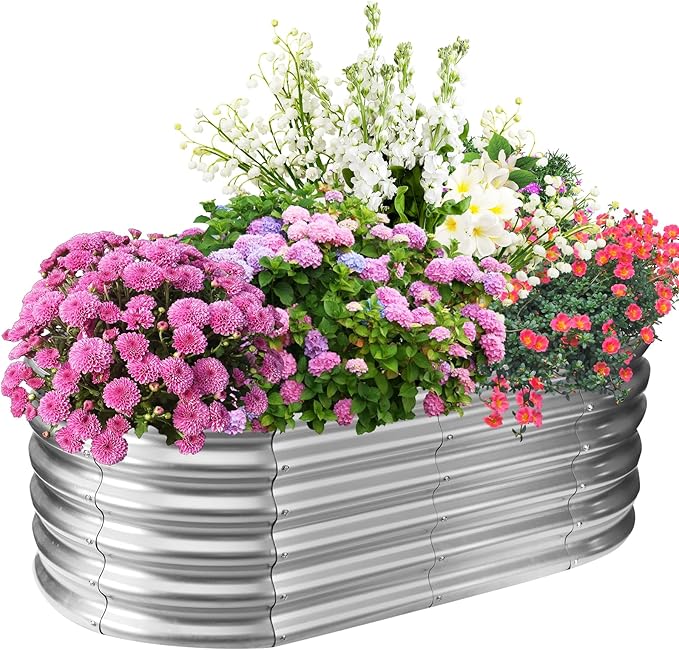 17" Tall Elevated Oval Metal Raised Garden Bed - 4ft x 2ft in Size and 0.8MM by TBMLC