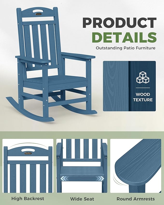 Oversized Outdoor Rocking Chairs Set of 2, High Back Outdoor Rocker Chair - Image 6